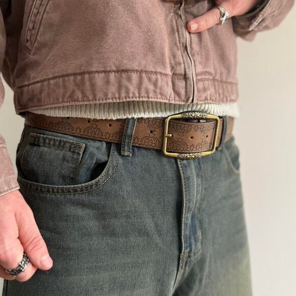 Brown leather belt with - Picture 4 of 7